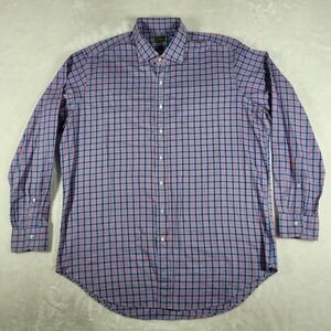 Sid Mashburn Long Sleeve Button Up Shirt‎ Men's XL Blue Plaid 100% Cotton Casual
